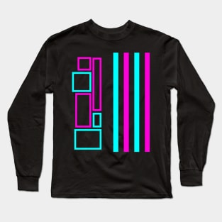 Pink And Blue Lines And Squares Long Sleeve T-Shirt